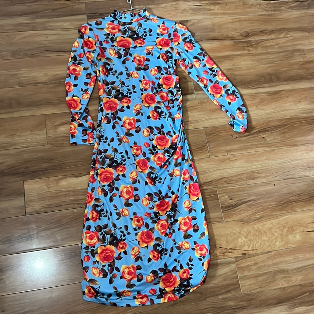 Long sleeve bodycon vintage retro dress high neck small